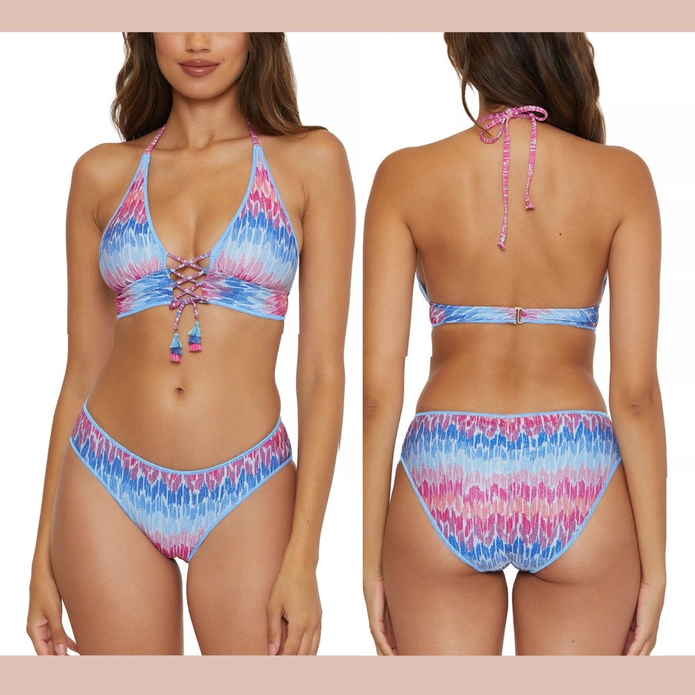 NWT Becca 2PC Joshua Tree Glitter Halter Top D CUP + MEDIUM Bikini Bottom T1976